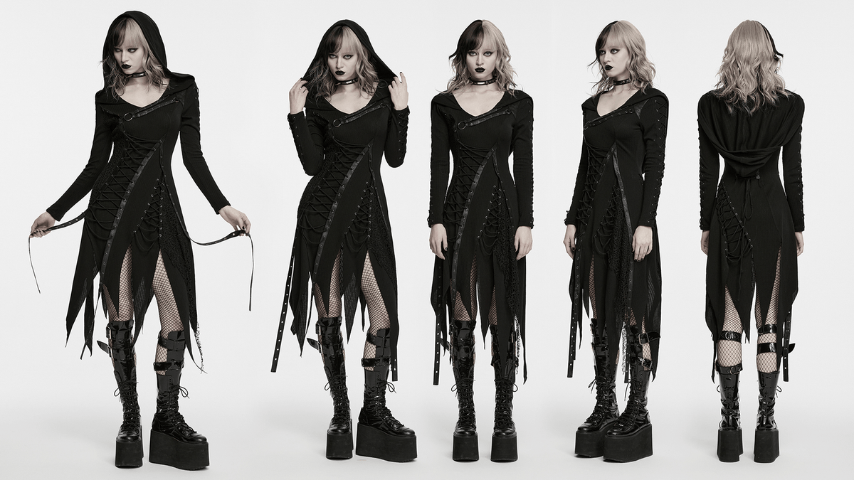 Gothic Hooded Knit Dress with Asymmetrical Hem - image 17