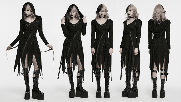 Gothic Hooded Knit Dress with Asymmetrical Hem - image 17