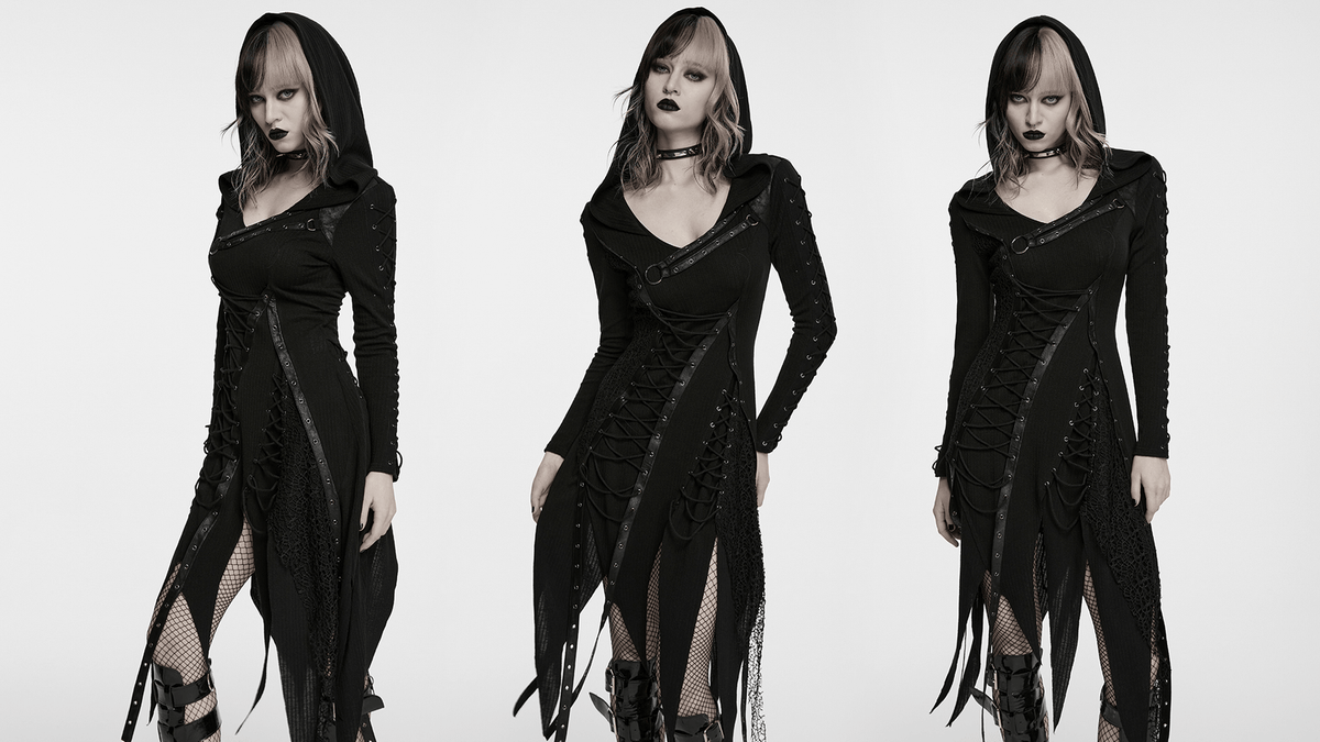 Gothic Hooded Knit Dress with Asymmetrical Hem - image 16