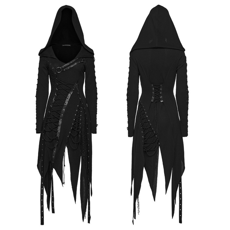 Gothic Hooded Knit Dress with Asymmetrical Hem - image 3
