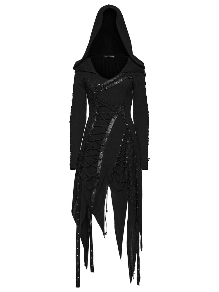Gothic Hooded Knit Dress with Asymmetrical Hem - image 4