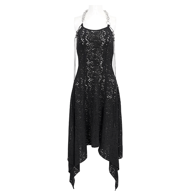 Gothic Irregular Ripped Chain Dress for Women / Sexy Ladies Black Bared Back Dress - image 3