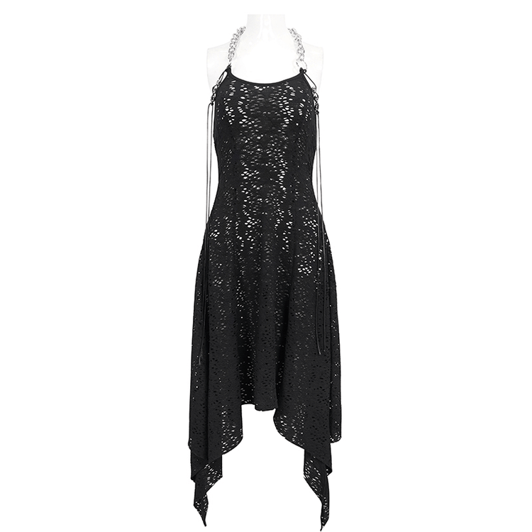 Gothic Irregular Ripped Chain Dress for Women / Sexy Ladies Black Bared Back Dress - image 3