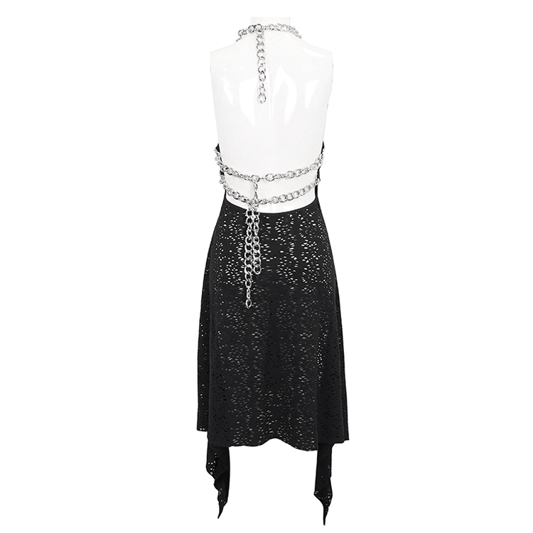 Gothic Irregular Ripped Chain Dress for Women / Sexy Ladies Black Bared Back Dress - image 5