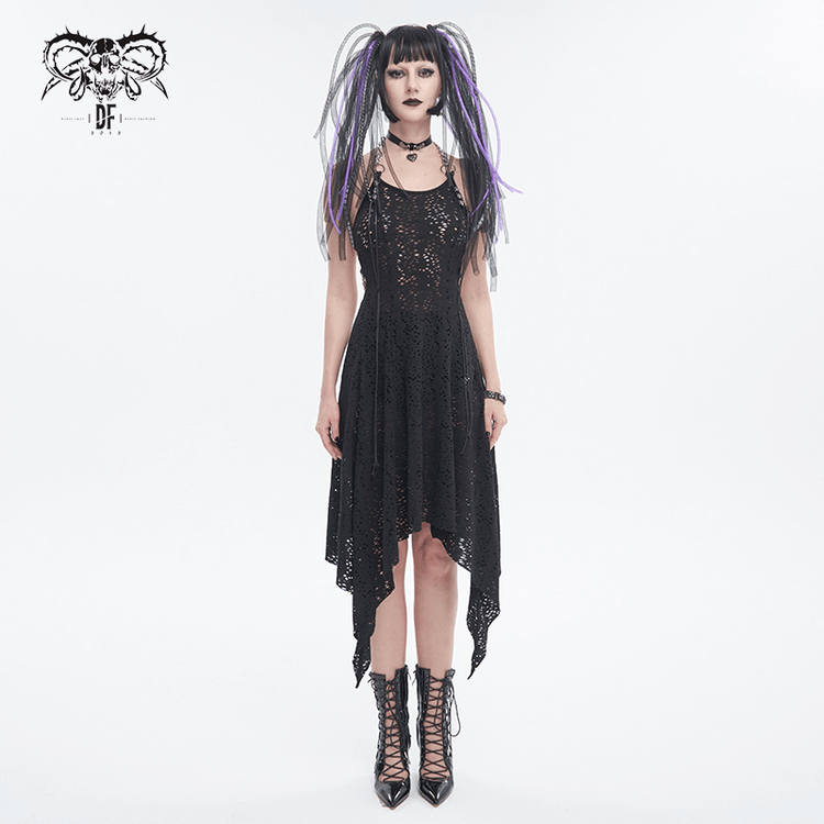 Gothic Irregular Ripped Chain Dress for Women / Sexy Ladies Black Bared Back Dress - image 6