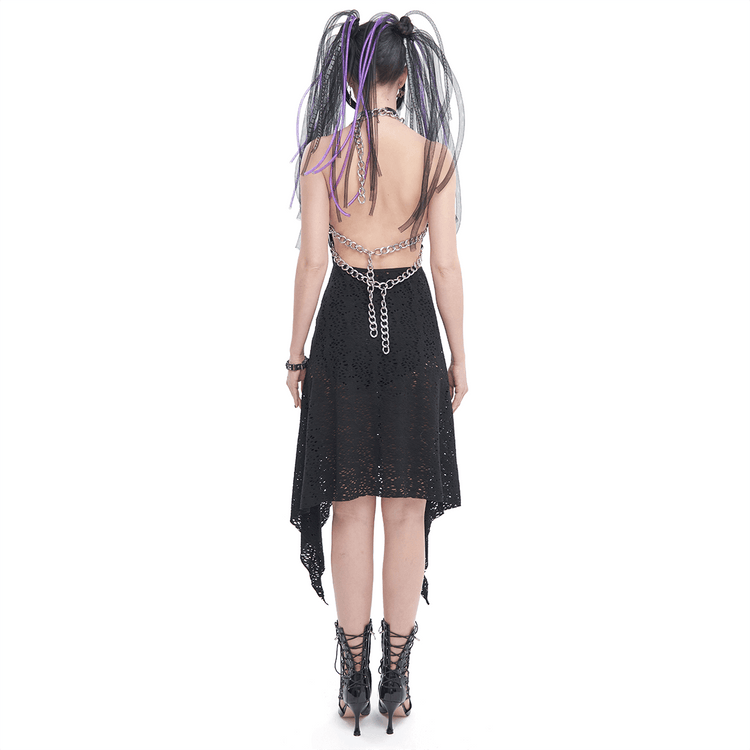 Gothic Irregular Ripped Chain Dress for Women / Sexy Ladies Black Bared Back Dress - image 2