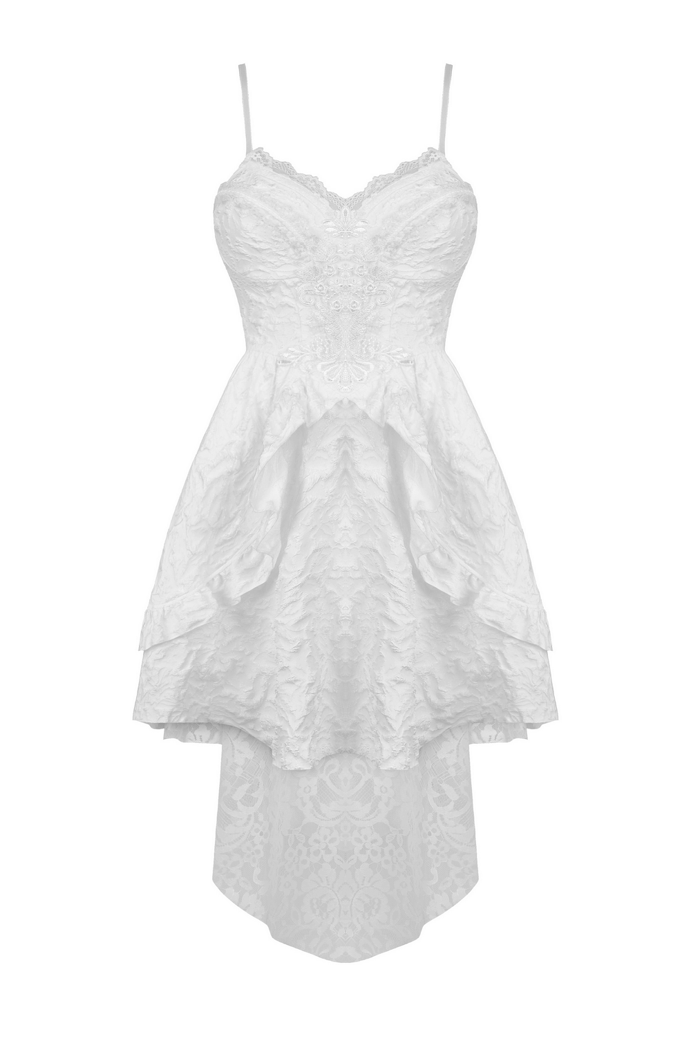 Gothic Jacquard Hi-Low Wedding Dress - Embroidered Elegance - image 4