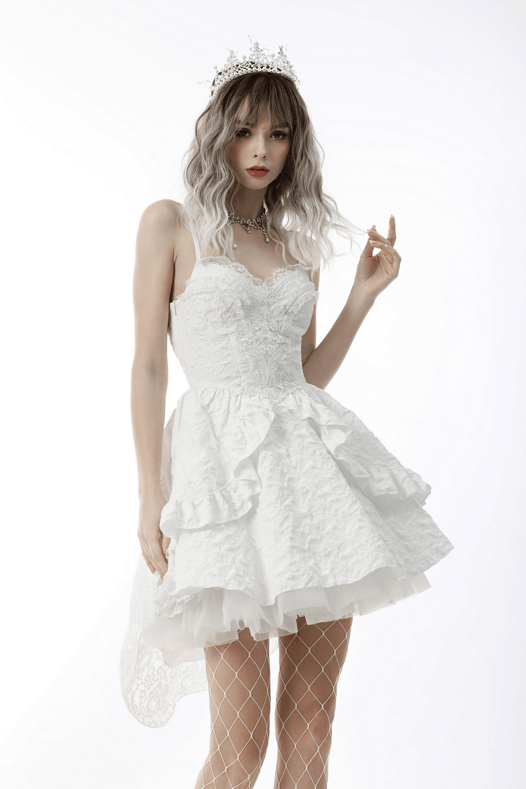 Gothic Jacquard Hi-Low Wedding Dress - Embroidered Elegance - image 14