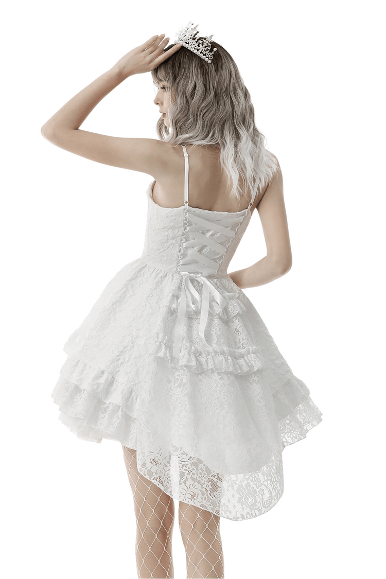 Gothic Jacquard Hi-Low Wedding Dress - Embroidered Elegance - image 2