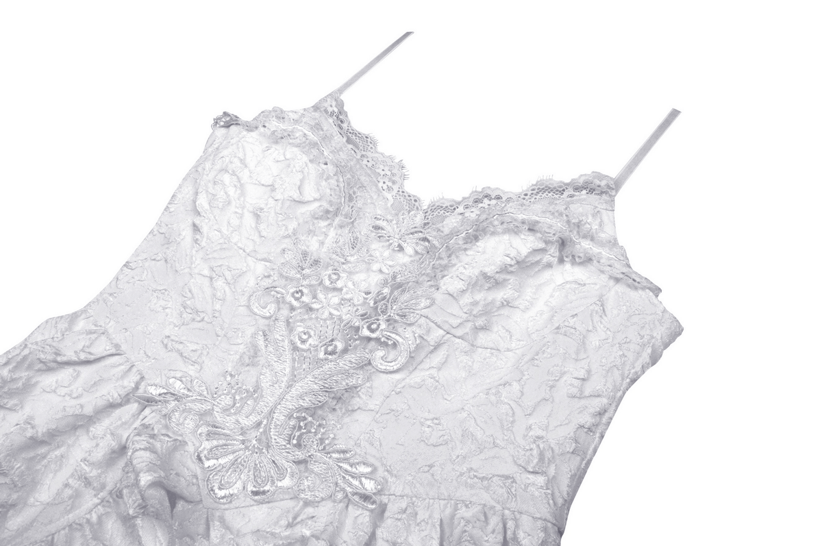 Gothic Jacquard Hi-Low Wedding Dress - Embroidered Elegance - image 6