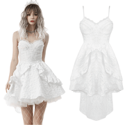 Gothic Jacquard Hi-Low Wedding Dress - Embroidered Elegance - image 3