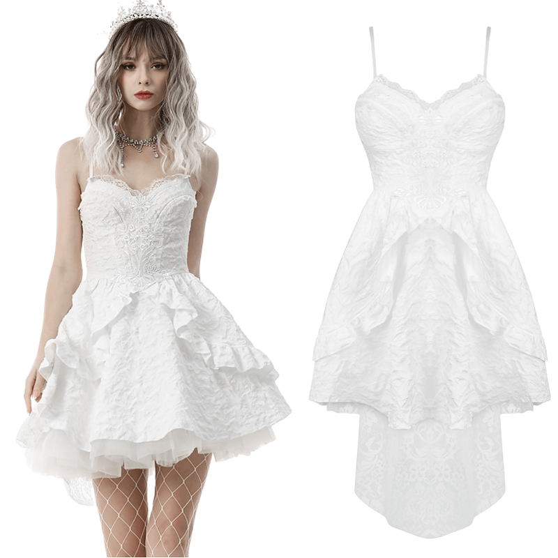 Gothic Jacquard Hi-Low Wedding Dress - Embroidered Elegance - image 3