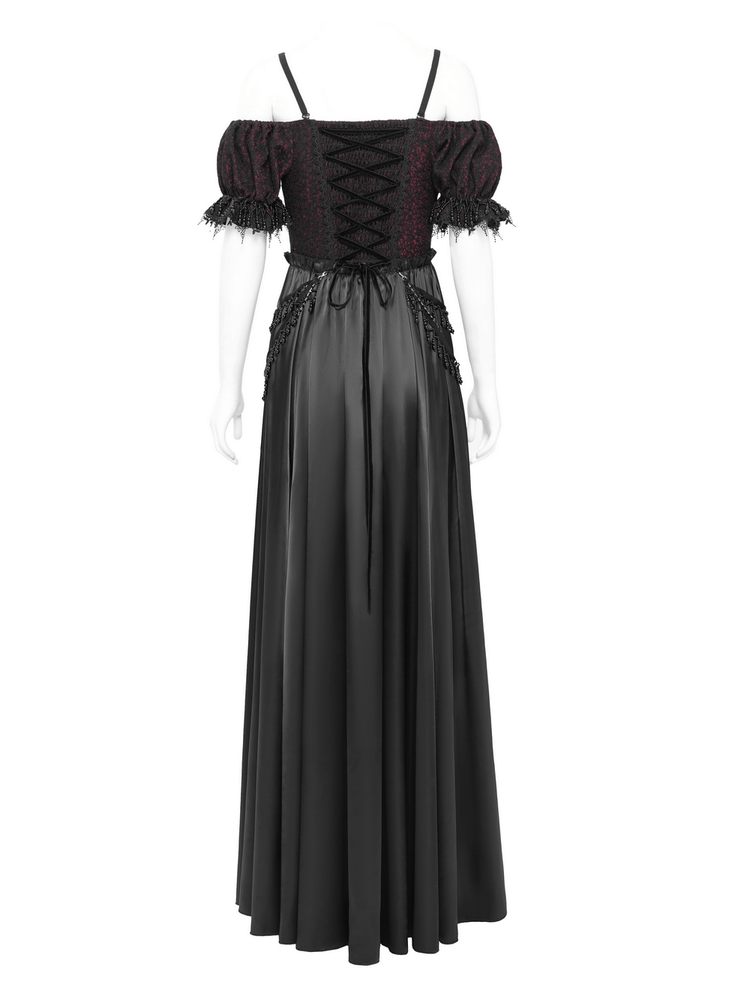 Gothic Lace-Back Maxi Dress with Chain Detail and Lacing - image 6