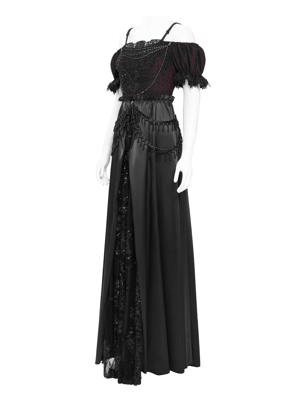 Gothic Lace-Back Maxi Dress with Chain Detail and Lacing - image 5