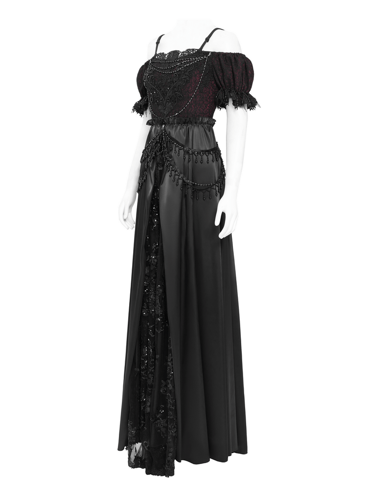 Gothic Lace-Back Maxi Dress with Chain Detail and Lacing - image 5