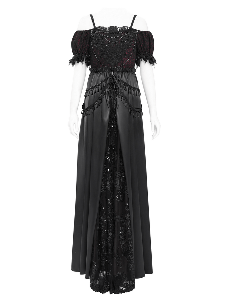 Gothic Lace-Back Maxi Dress with Chain Detail and Lacing - image 4