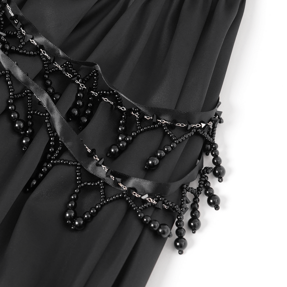 Gothic Lace-Back Maxi Dress with Chain Detail and Lacing - image 10