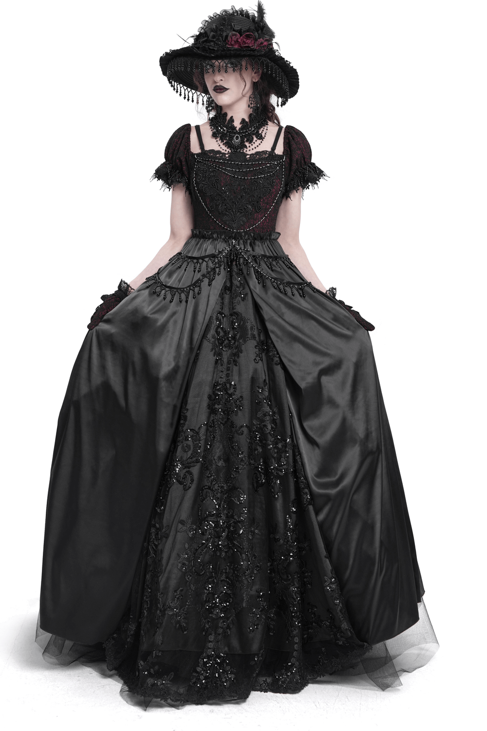Gothic Lace-Back Maxi Dress with Chain Detail and Lacing - image 1
