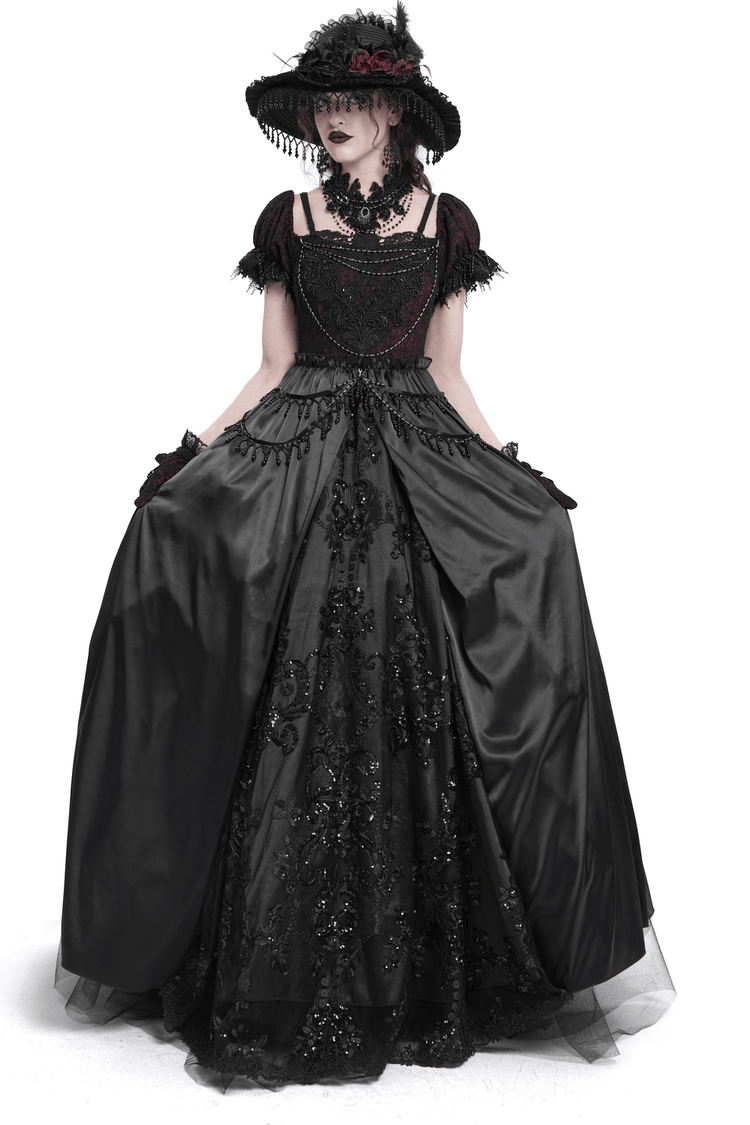 Gothic Lace-Back Maxi Dress with Chain Detail and Lacing - image 1