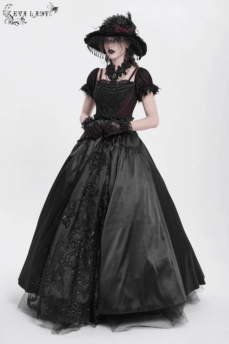 Gothic Lace-Back Maxi Dress with Chain Detail and Lacing - image 13