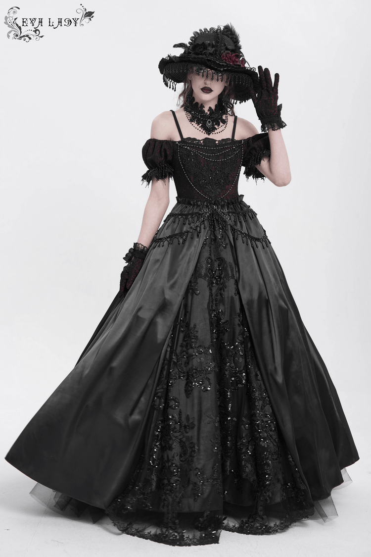Gothic Lace-Back Maxi Dress with Chain Detail and Lacing - image 14