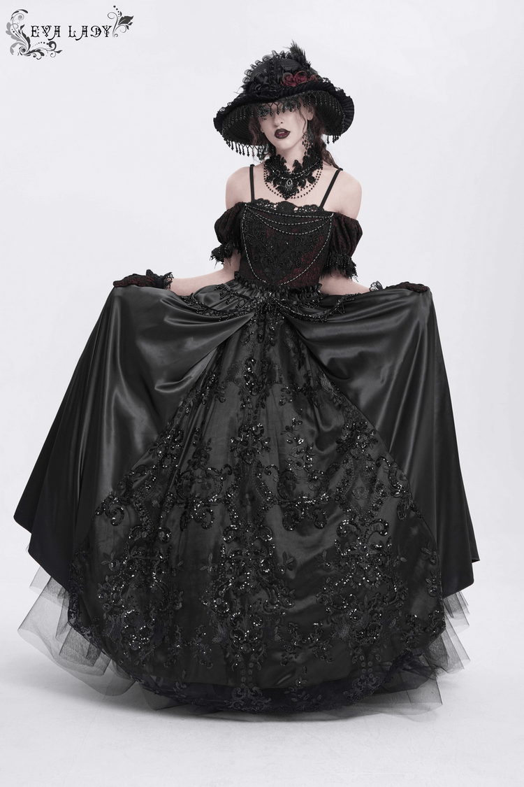Gothic Lace-Back Maxi Dress with Chain Detail and Lacing - image 15