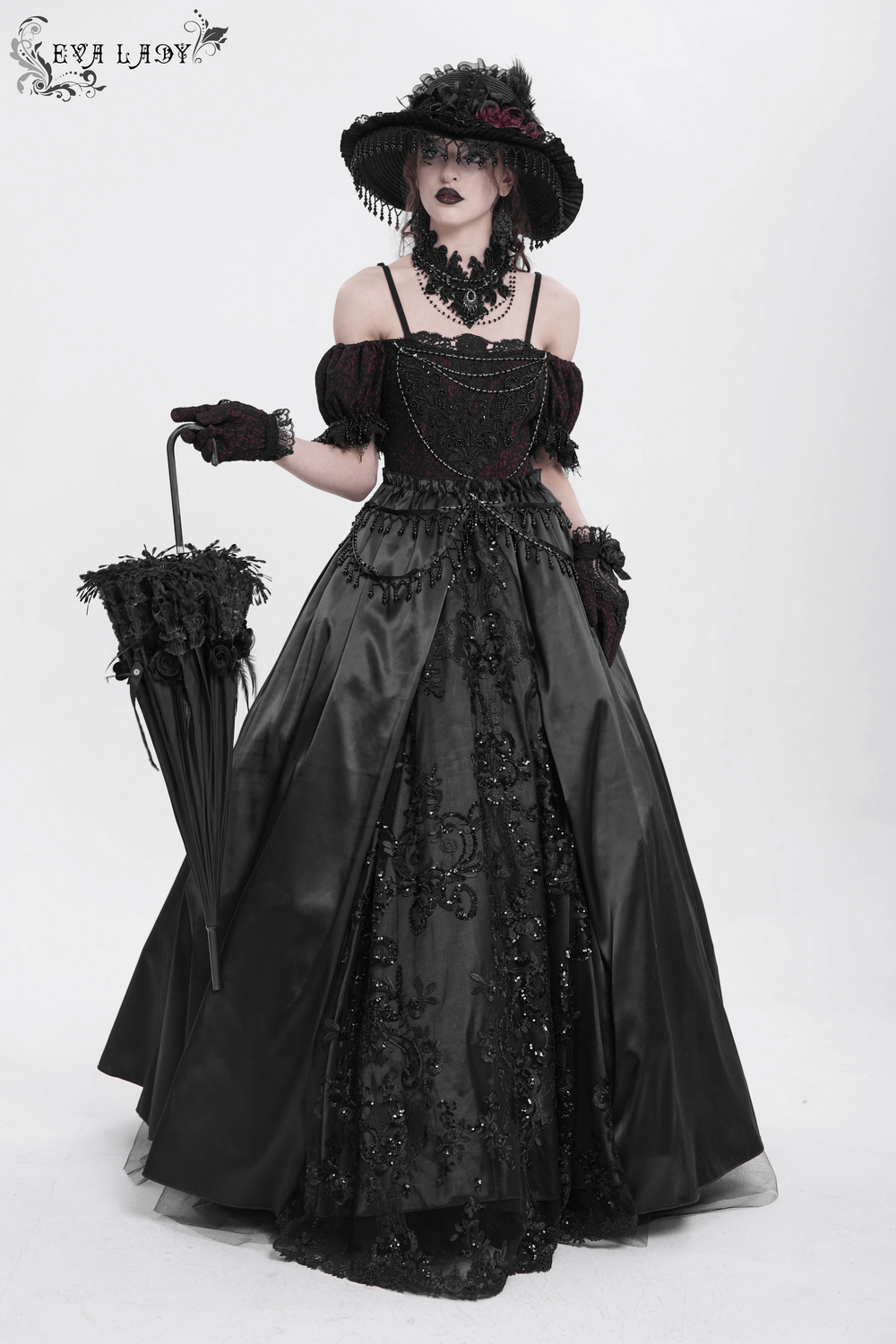 Gothic Lace-Back Maxi Dress with Chain Detail and Lacing - image 17