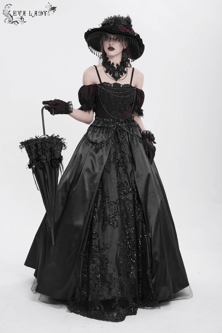 Gothic Lace-Back Maxi Dress with Chain Detail and Lacing - image 17