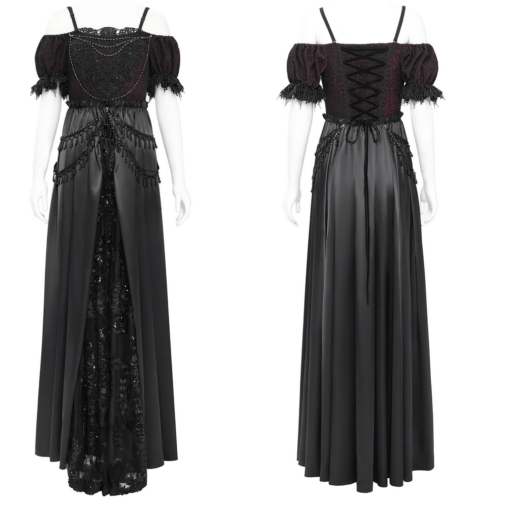 Gothic Lace-Back Maxi Dress with Chain Detail and Lacing - image 3