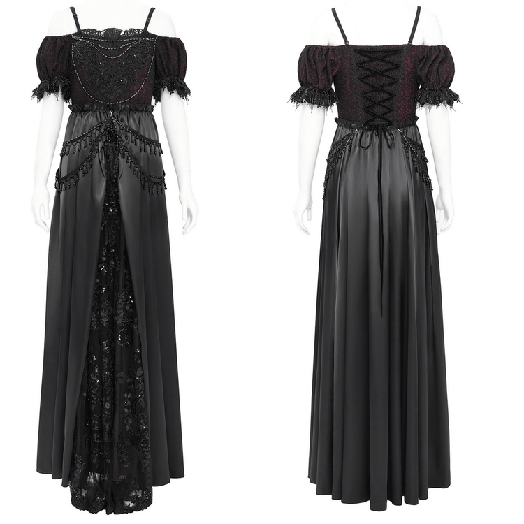 Gothic Lace-Back Maxi Dress with Chain Detail and Lacing - image 3
