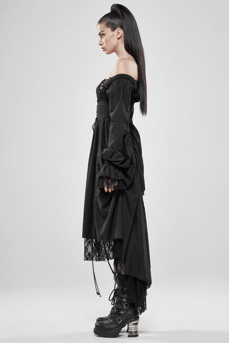 Gothic Lace Dress with Off-Shoulder and Lantern Sleeves - image 13