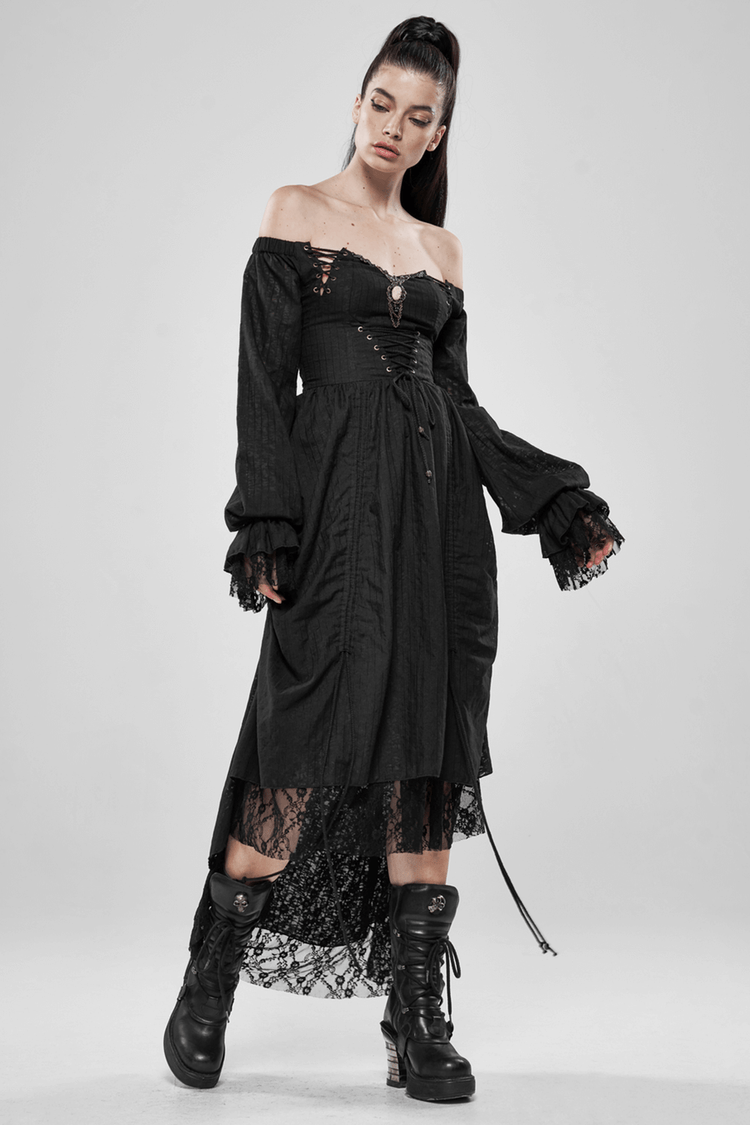 Gothic Lace Dress with Off-Shoulder and Lantern Sleeves - image 12