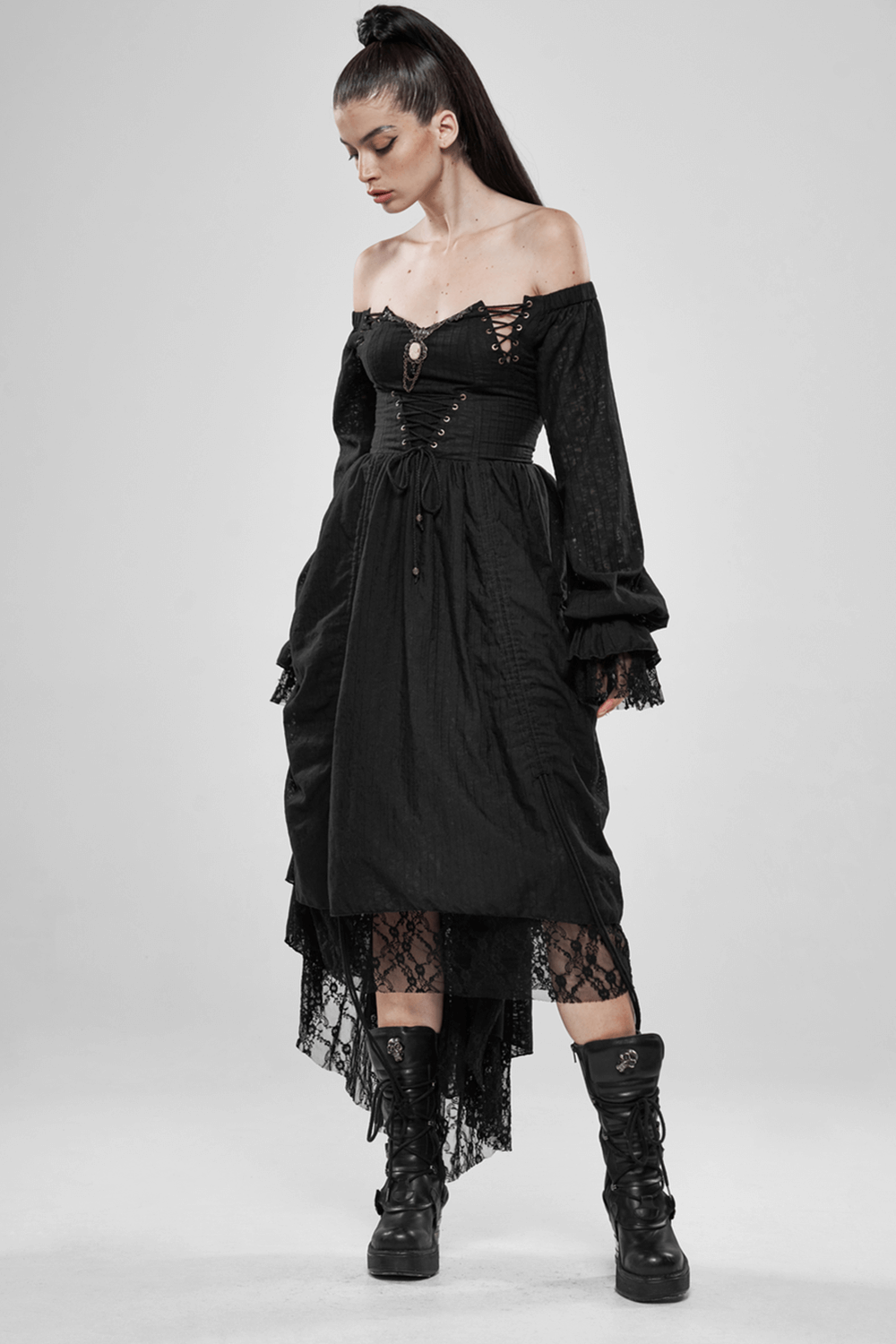 Gothic Lace Dress with Off-Shoulder and Lantern Sleeves - image 14