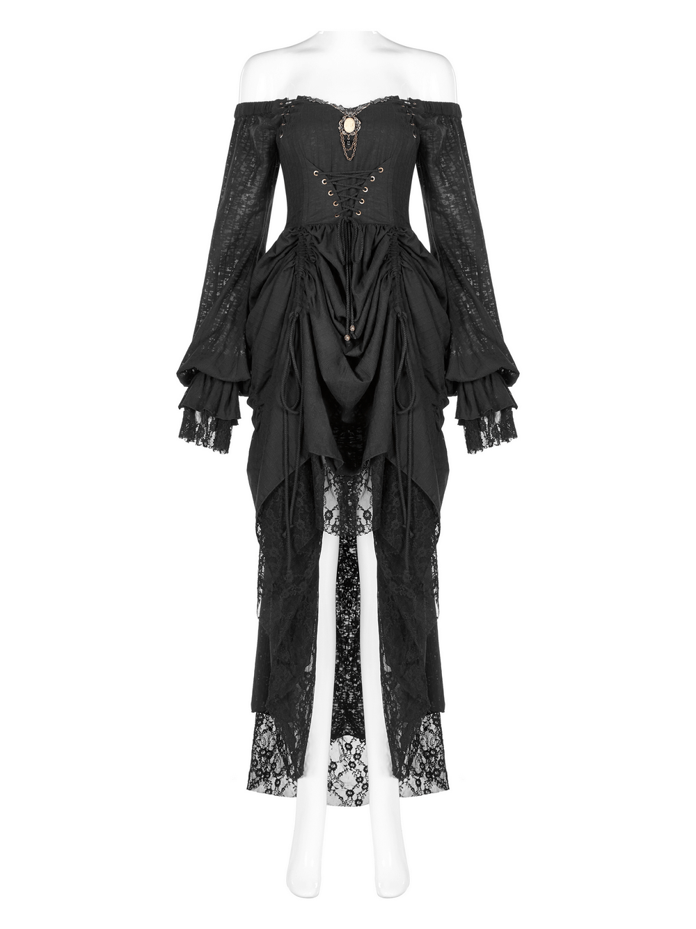 Gothic Lace Dress with Off-Shoulder and Lantern Sleeves - image 5