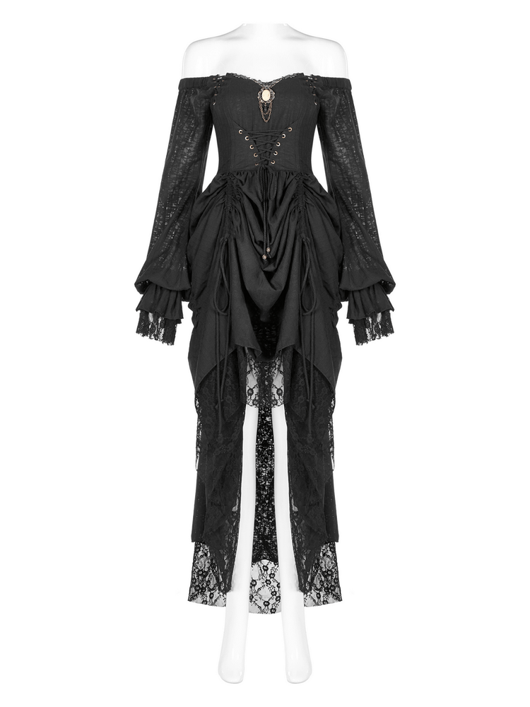 Gothic Lace Dress with Off-Shoulder and Lantern Sleeves - image 5