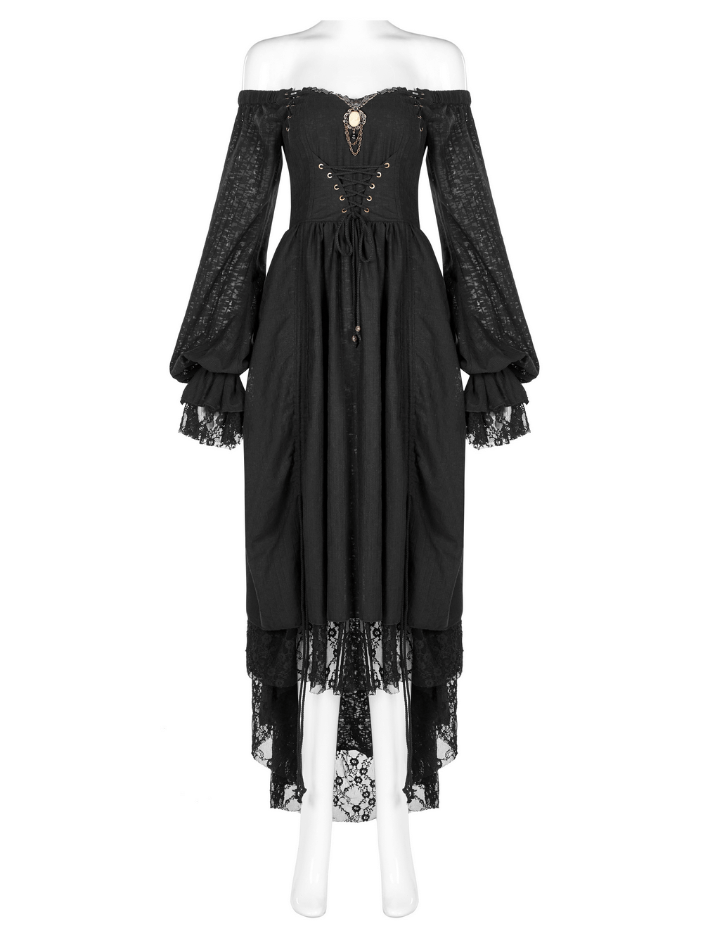 Gothic Lace Dress with Off-Shoulder and Lantern Sleeves - image 4
