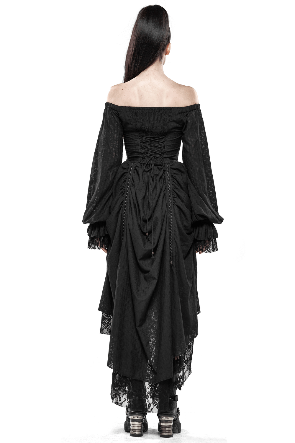 Gothic Lace Dress with Off-Shoulder and Lantern Sleeves - image 2
