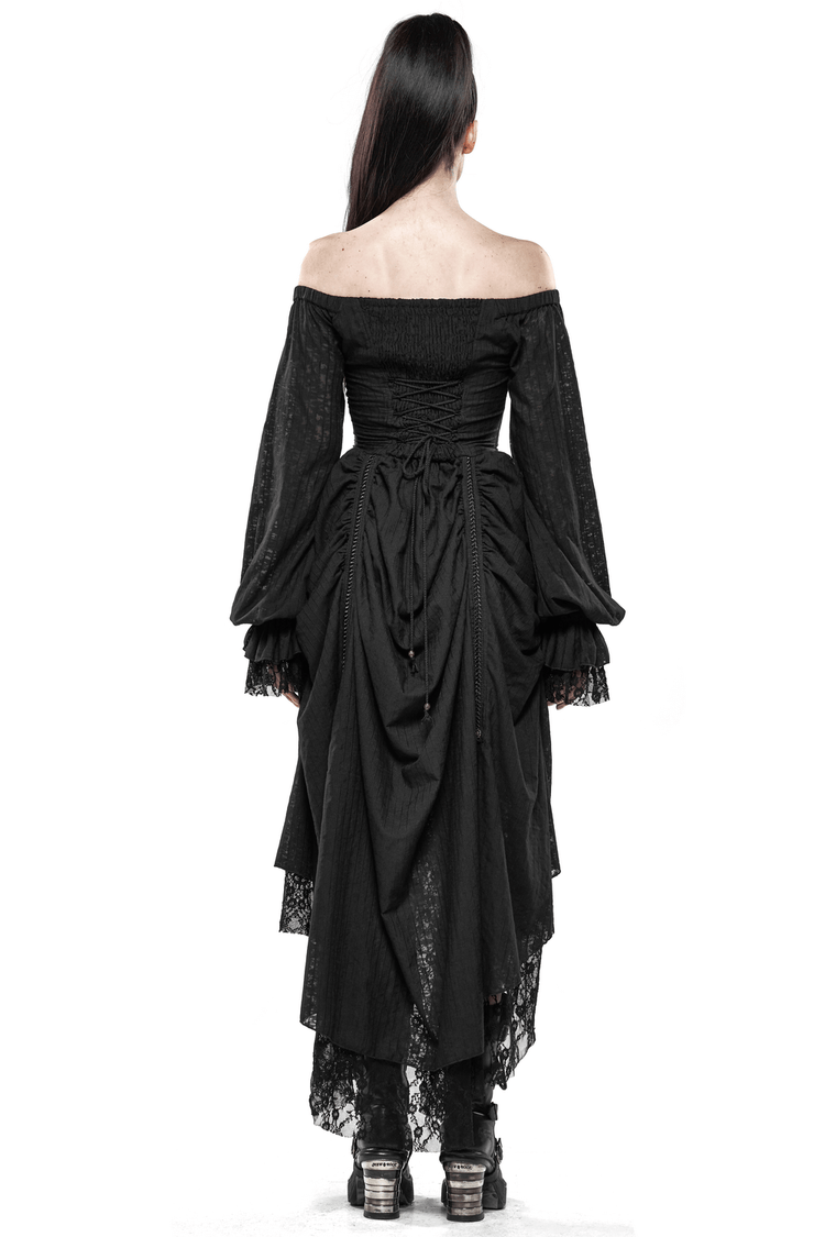 Gothic Lace Dress with Off-Shoulder and Lantern Sleeves - image 2