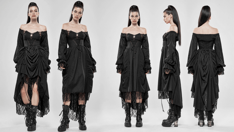 Gothic Lace Dress with Off-Shoulder and Lantern Sleeves - image 16