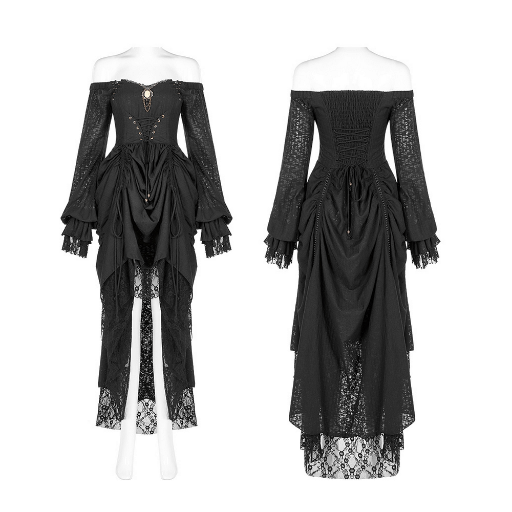 Gothic Lace Dress with Off-Shoulder and Lantern Sleeves - image 3