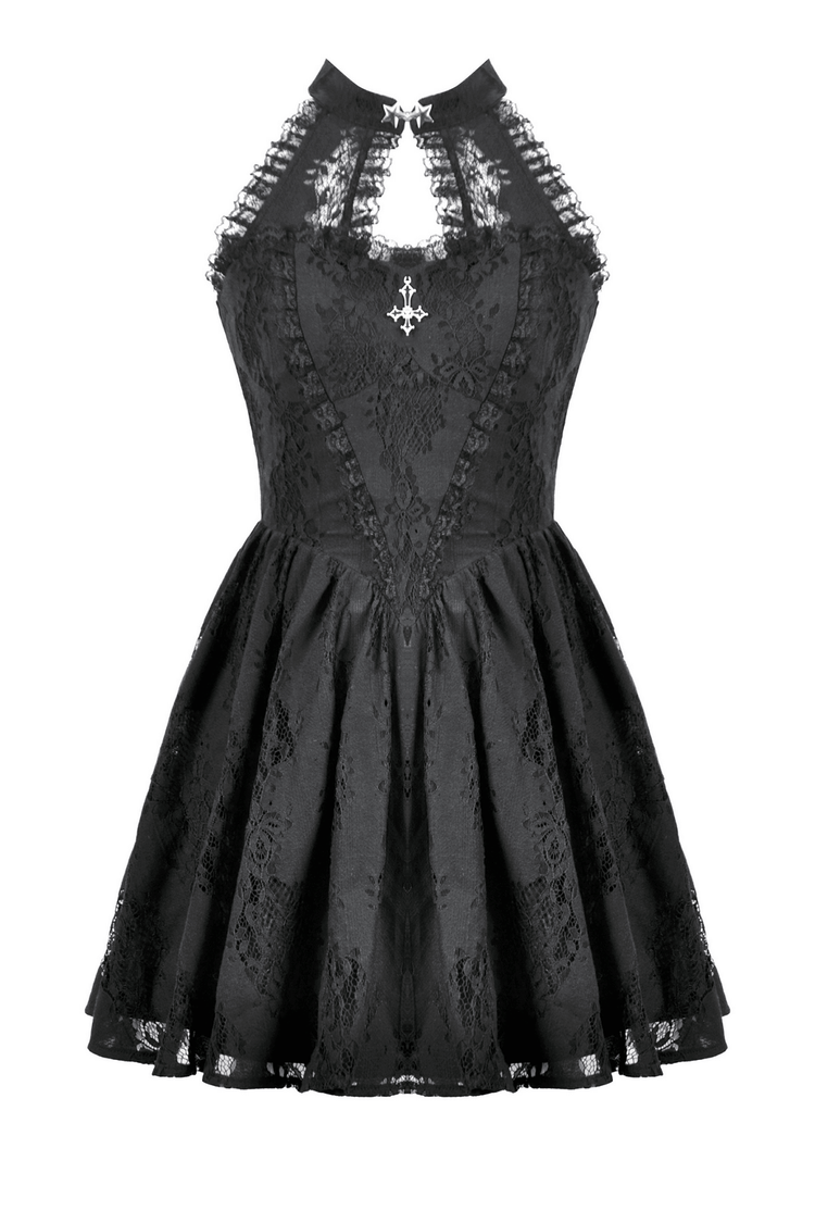Gothic Lace Halter Dress with Keyhole Neckline - image 4