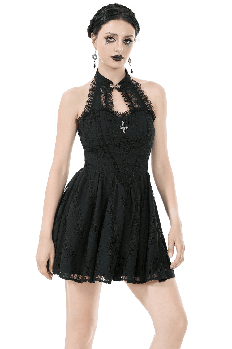 Gothic Lace Halter Dress with Keyhole Neckline - image 1