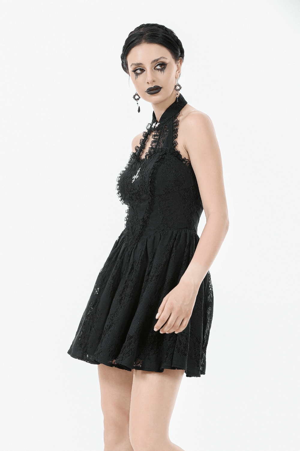 Gothic Lace Halter Dress with Keyhole Neckline - image 11
