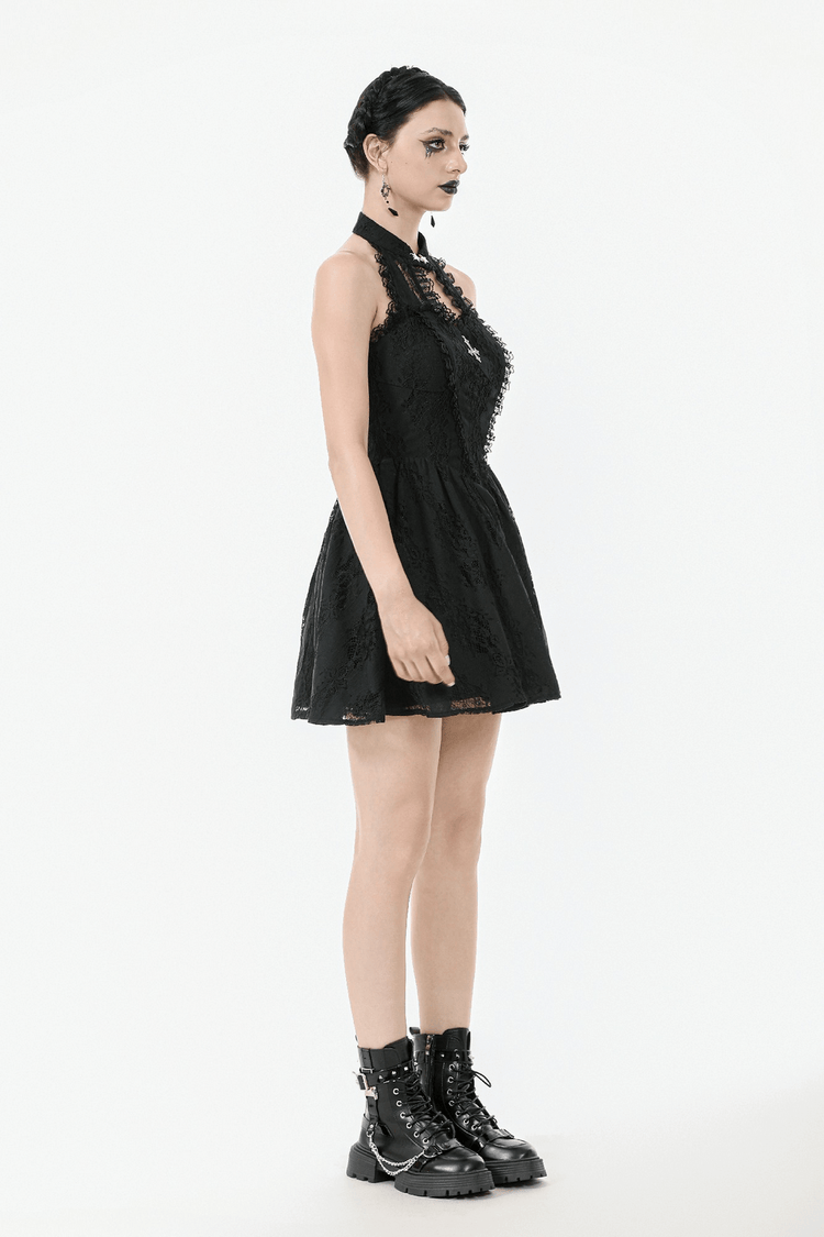 Gothic Lace Halter Dress with Keyhole Neckline - image 13