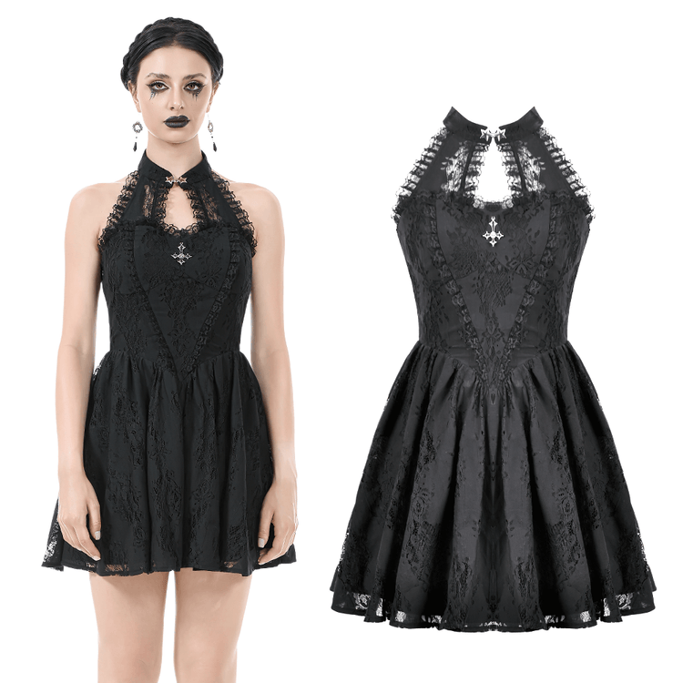 Gothic Lace Halter Dress with Keyhole Neckline - image 3