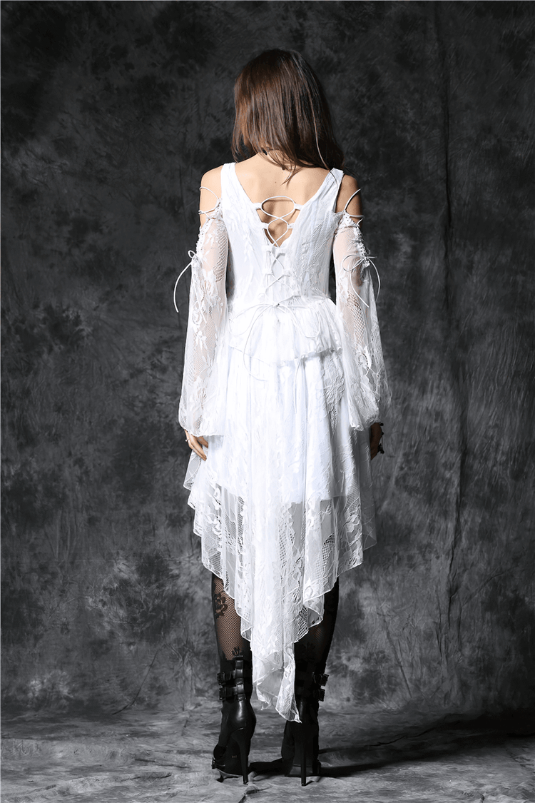 Gothic Lace High-Low Dress with Sheer Sleeves and Buttons - image 6