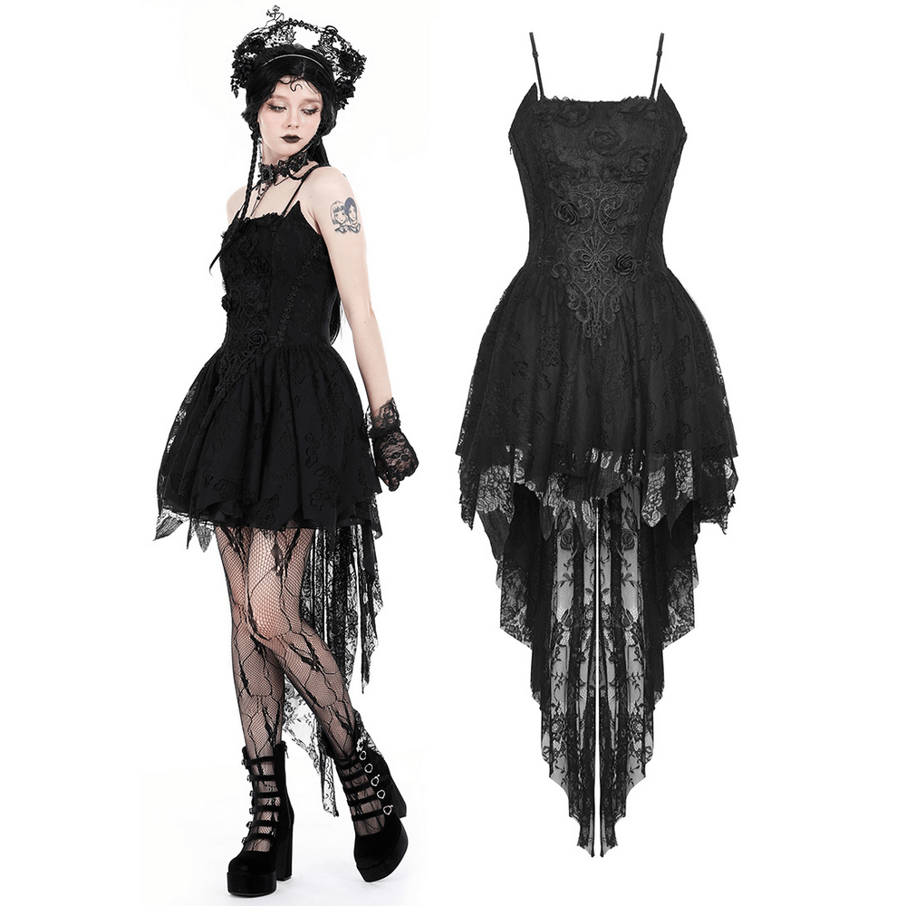 Gothic Lace High-Low Dress with Straps and Dovetail - image 3