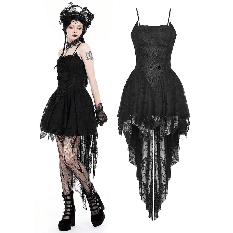 Gothic Lace High-Low Dress with Straps and Dovetail - image 3