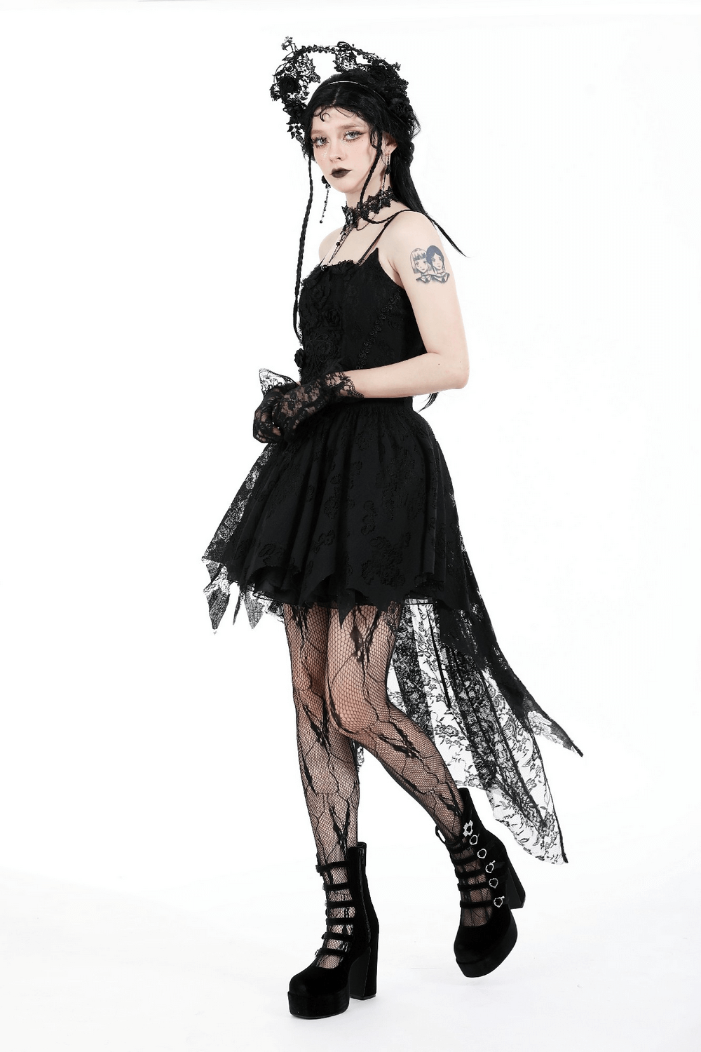 Gothic Lace High-Low Dress with Straps and Dovetail - image 14