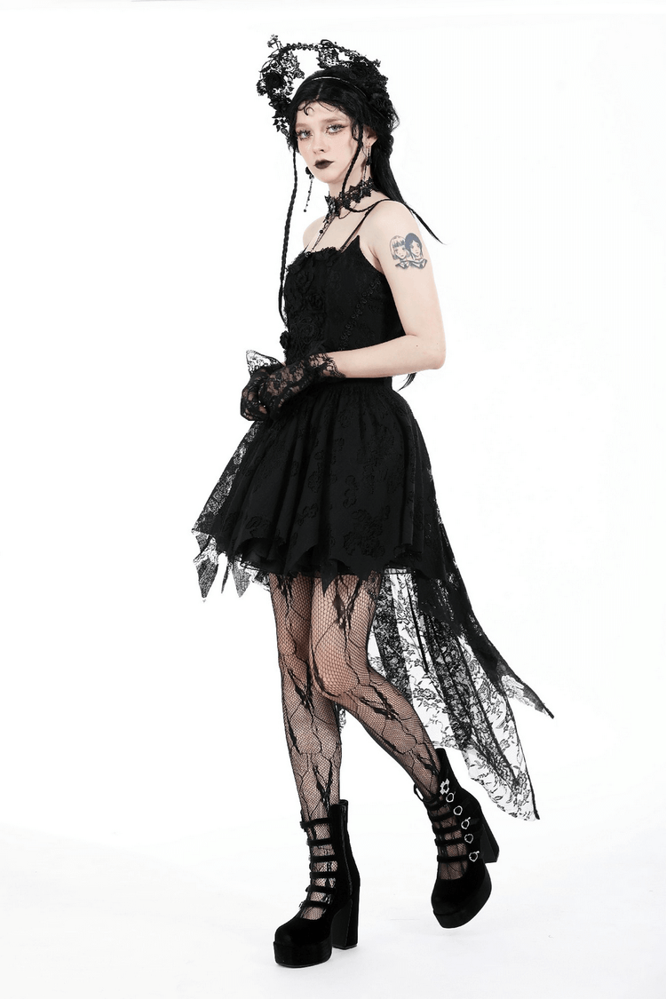 Gothic Lace High-Low Dress with Straps and Dovetail - image 14